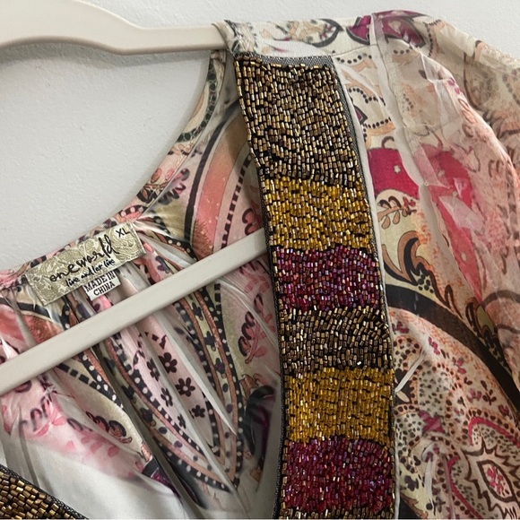 ONE WORLD Bohemian Pink and Beige Patterned Dress Boho Vacation Summer Casual - Picture 8 of 8